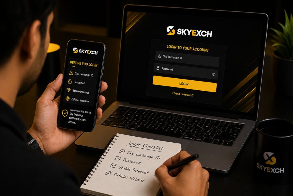 What we need before Sky Exchange login, including ID, password, stable internet, and official website access
